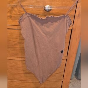 NWT Abercrombie & Fitch Mocha Ruffle Trim Bodysuit, S
